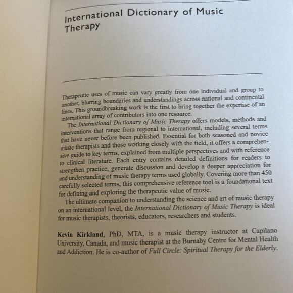 International Dictionary Of Music Therapy Book. Edited by Kevin Kirkland 2013 - Picture 4 of 10